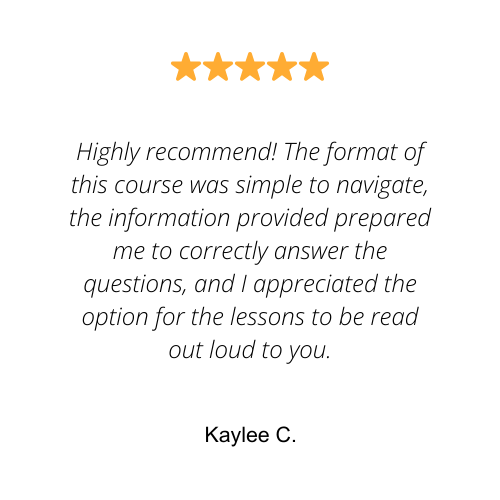 bloodborne pathogens training for tattoo artists 5 star review, :Highly recommend! The format of this course was simple to navigate, the information provided prepared me to correctly answer the questions, and I appreciated the option for the lessons to be read out loud to you."